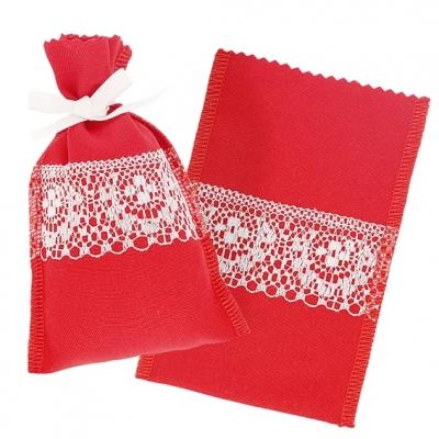 SAC EN TISSU ROUGE AVEC DENTELLE