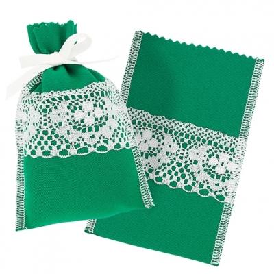 SAC EN TISSU VERT AVEC DENTELLE